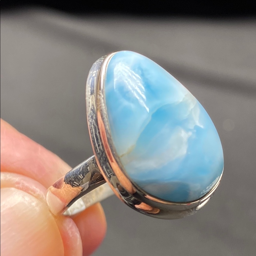 Larimar Ring In Solid Sterling Silver 925 Size 7.5 - image 2